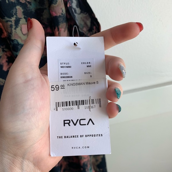 NWT RVCA Kingsman Mauve Floral High Neck Open Back Mini Dress - Picture 7 of 10